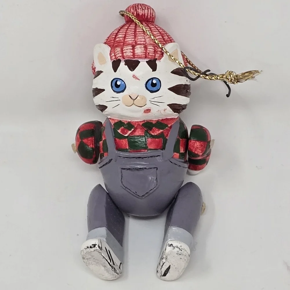 Vintage articulate cat Christmas ornament holiday décor‎